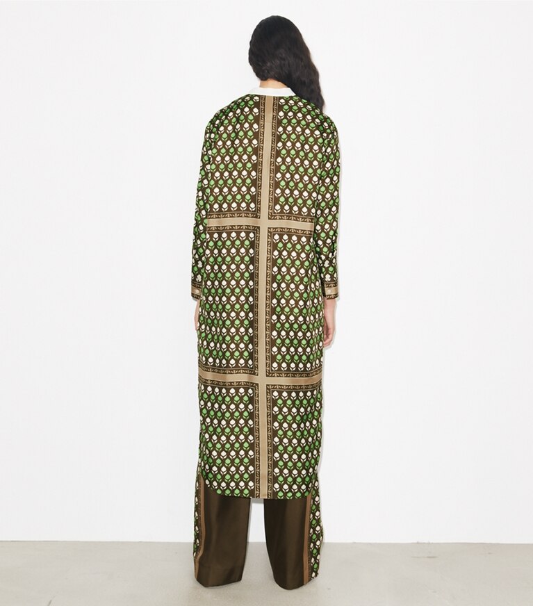 Tory Burch designer kleider Hemdkleid aus Seide in Chocolate Pomegranate on model back