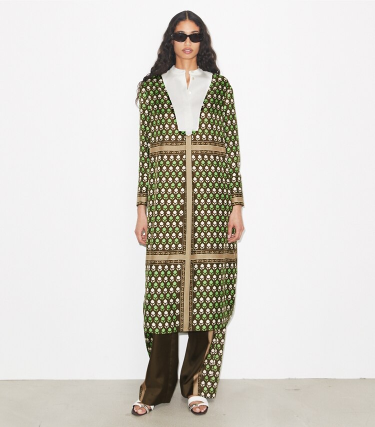 Tory Burch designer kleider Hemdkleid aus Seide in Chocolate Pomegranate modell von vorn