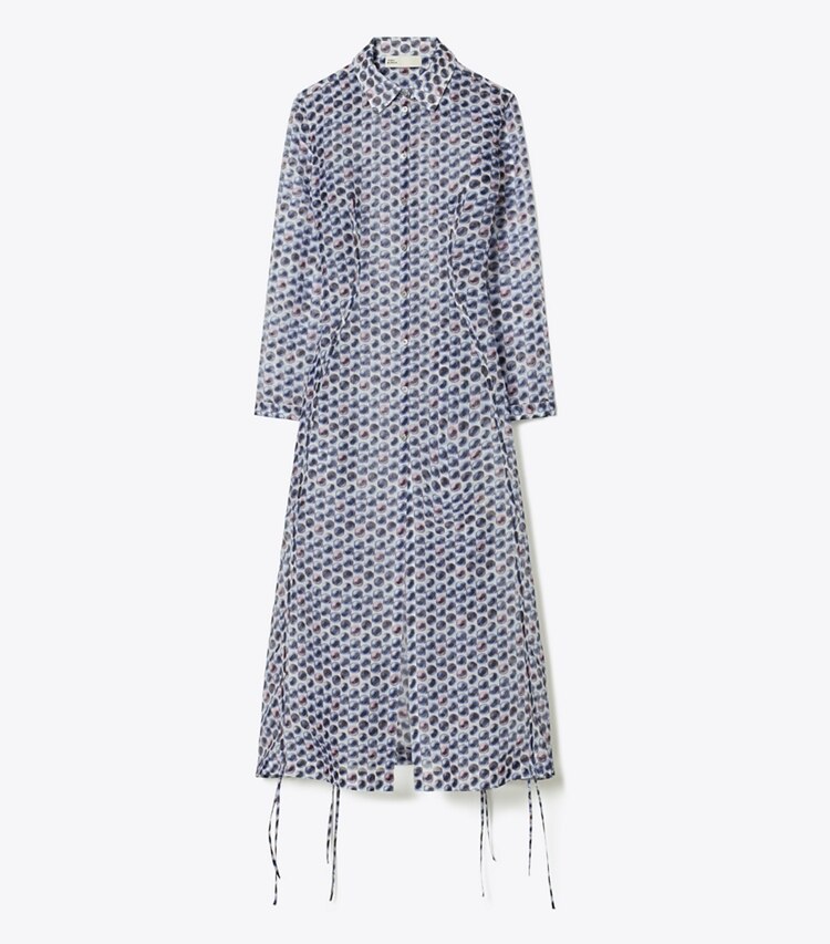 Tory Burch designer kleider Hemdkleid aus Seidenorganza in Blue Candy Dots front