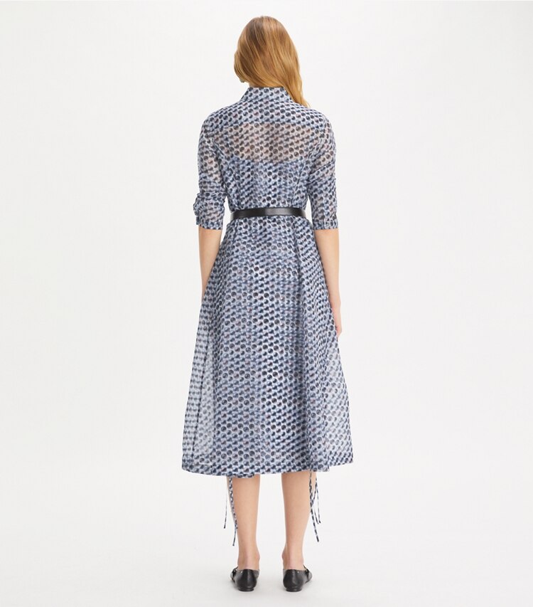 Tory Burch designer kleider Hemdkleid aus Seidenorganza in Blue Candy Dots on model back