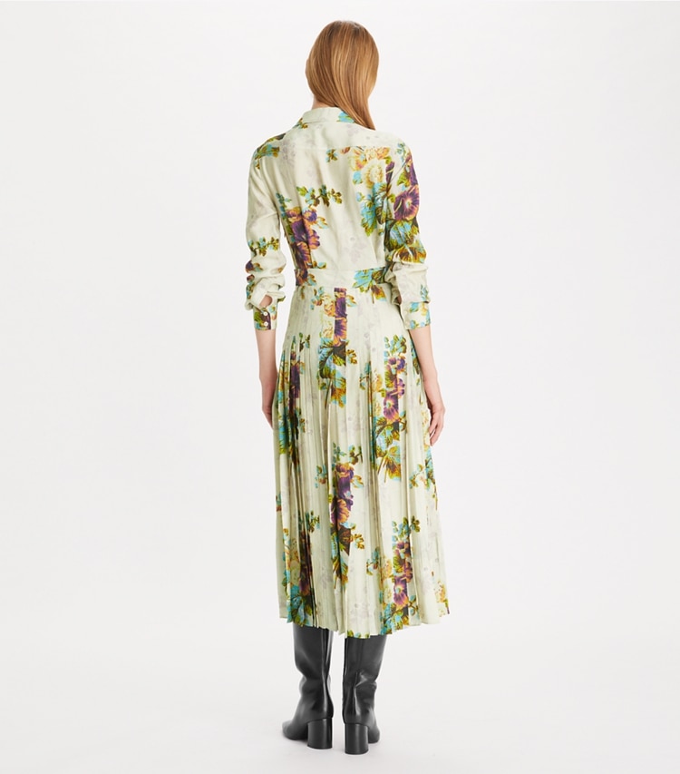 Tory Burch designer kleider Hemdkleid aus Viskose mit Falten in Purple Traditional Floral on model back