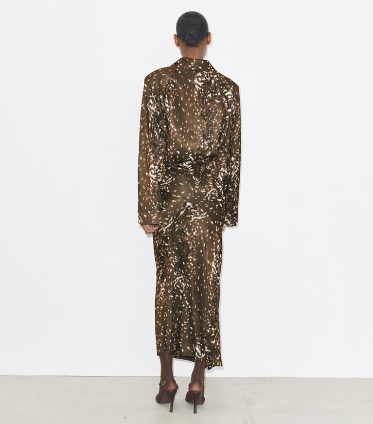 Tory Burch designer kleider Hemdkleid aus Viskose in Chocolate Brown Fawn front