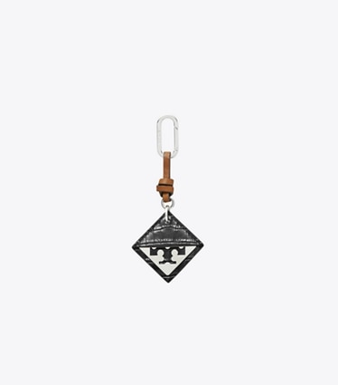 Tory Burch designer bag charms & key rings Hidden Logo Croc-Embossed Key Charm in Black front