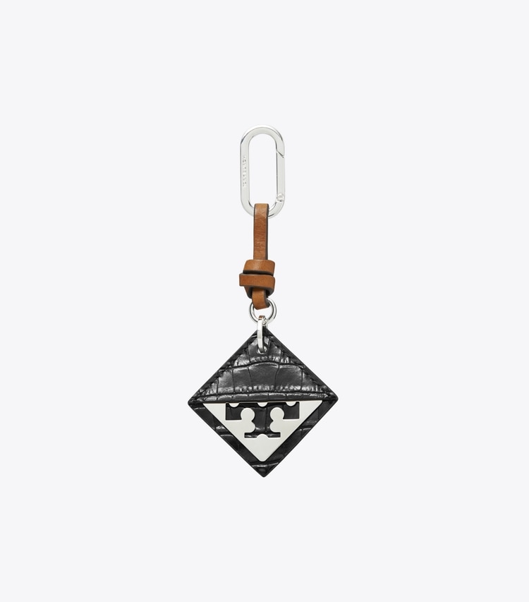Tory Burch designer bag charms & key rings Hidden Logo Croc-Embossed Key Charm in Black front