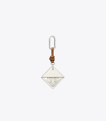 Tory Burch designer bag charms & key rings Hidden Logo Croc-Embossed Key Charm in Blanc front