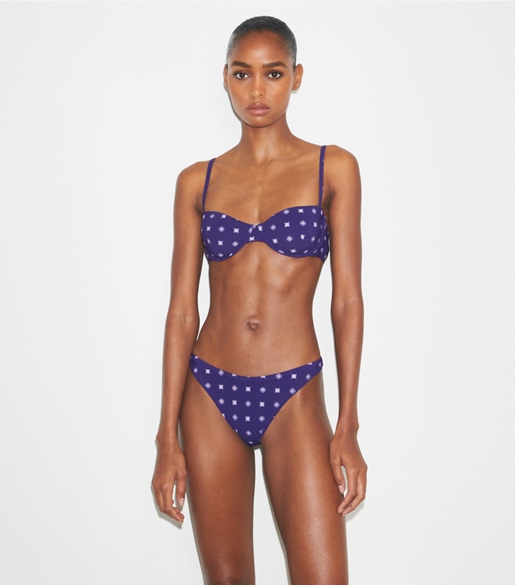 Tory Burch designer two pieces High-Cut Bikini Bottom in Ballpoint Ink Nothing Ditsy on model detail