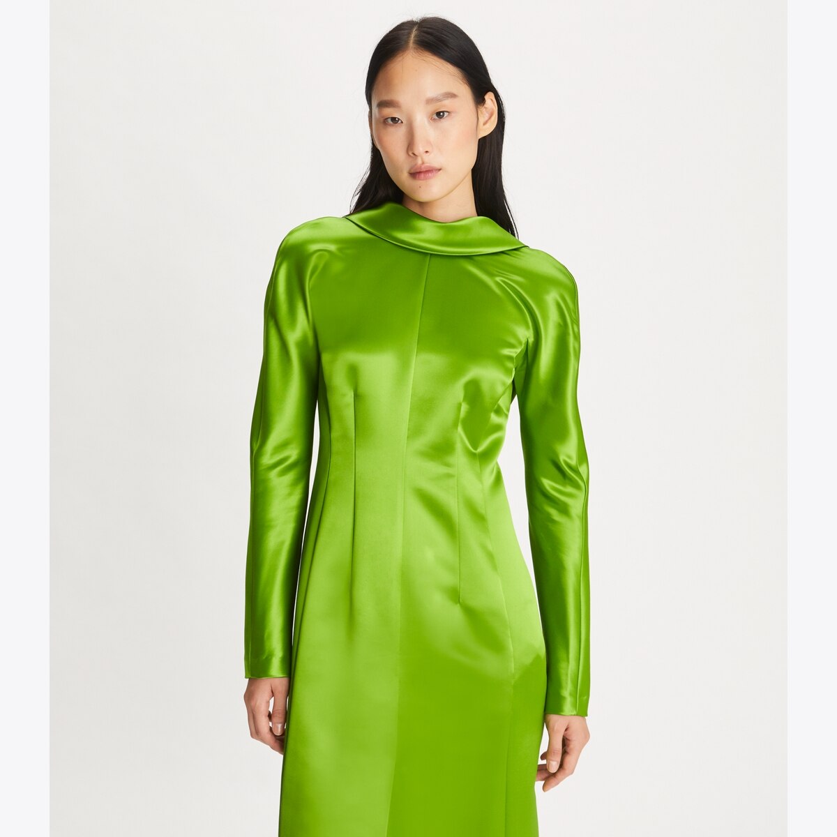 Tory Burch★COLORBLOCK SATIN DRESS colorblock-dress-on-model-