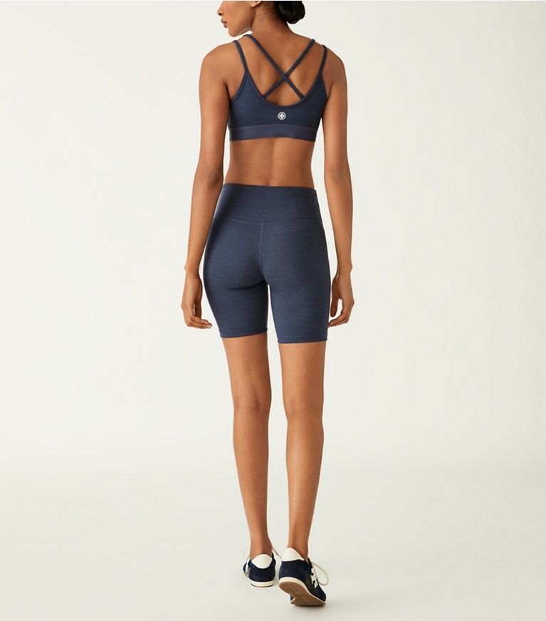 Tory Sport designer bottoms High-Rise Compression Mélange Bike Short in Tory Navy Heather front