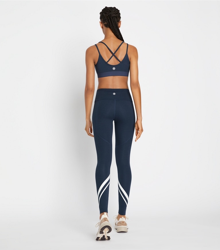 Tory Sport designer bottoms High-Rise Compression Mélange Side-Pocket Chevron Legging in Tory Navy Heather front