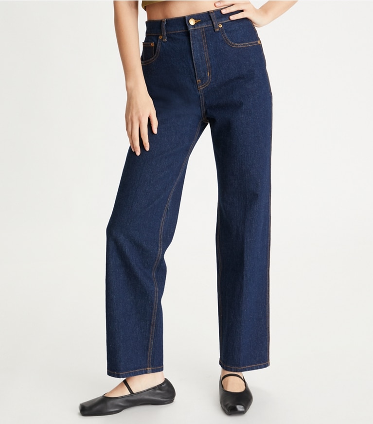 Tory Burch designer bottoms High-Rise Straight Jean in Light Rinse Breckenridge Denim front