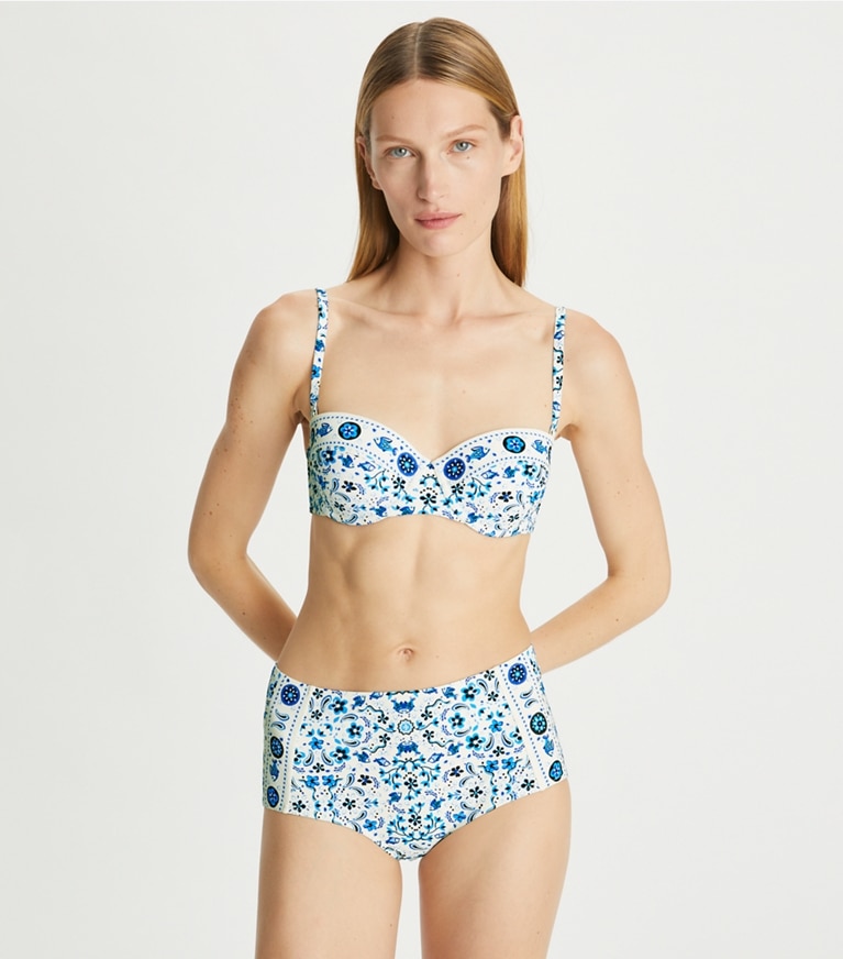 Tory Burch designer two pieces High-Waisted Bikini Bottom in Pale Blue Pisces Dream front