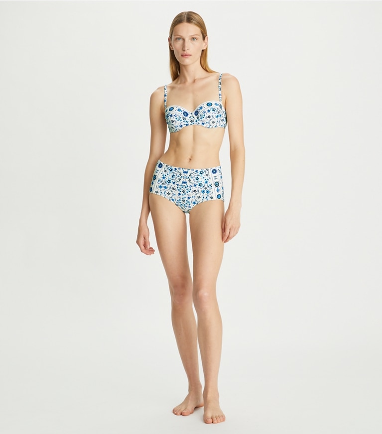 Tory Burch designer two pieces High-Waisted Bikini Bottom in Pale Blue Pisces Dream front