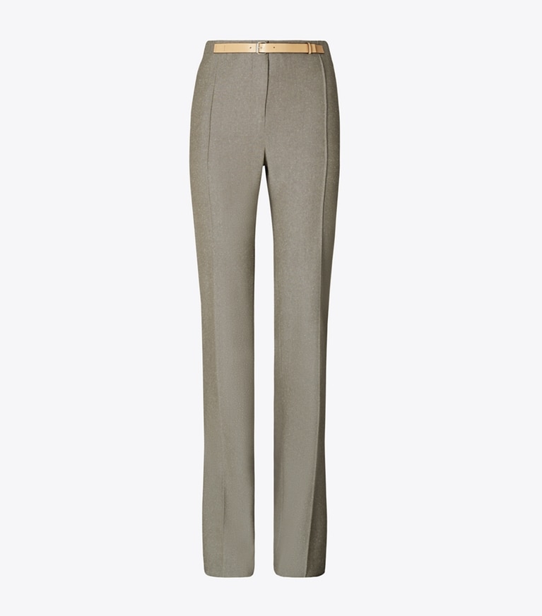 Tory Burch designer bottoms High-Waisted Wool Pants in Mountain Ash Ground/Marshmallow Fleck front