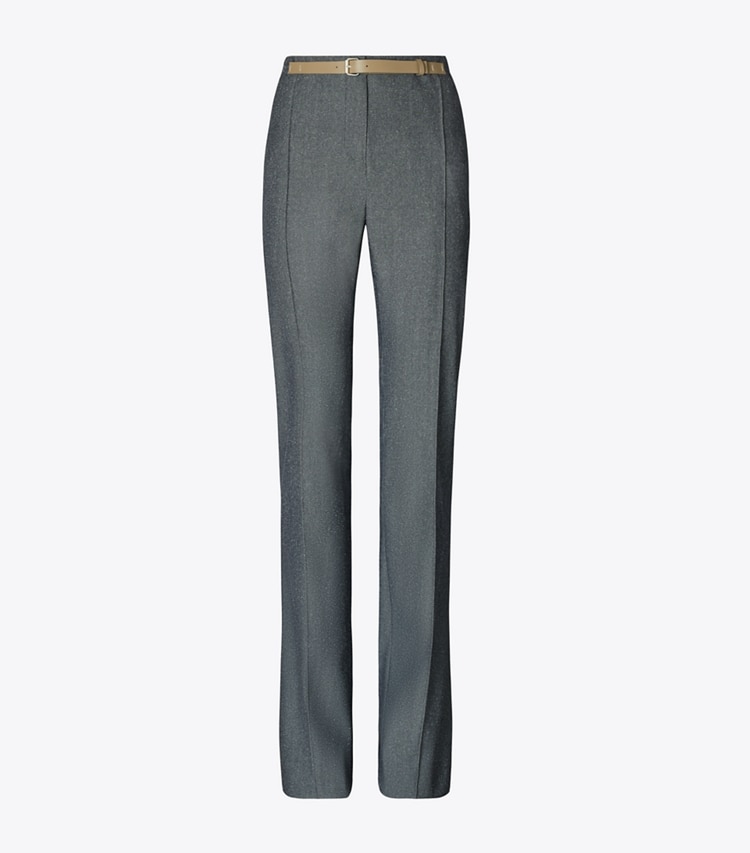 Tory Burch designer ボトムス ハイウエスト ウール パンツ in Squid Ink Ground/Frozen Blue Fleck front