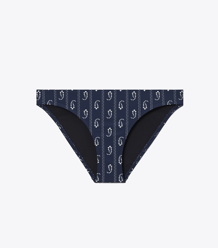 Tory Burch designer two pieces Hipster Bikini Bottom in Blue Pajama Print front