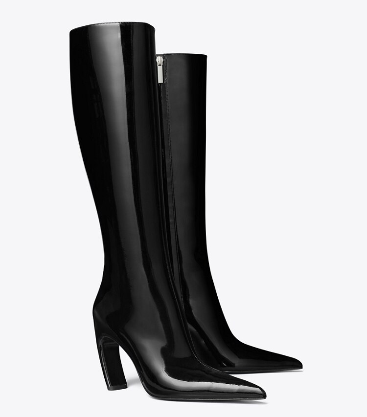 Tory Burch designer stiefel Hoher Patent Stiefel in PERFECT BLACK angle