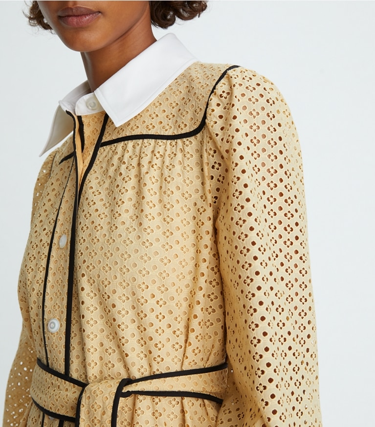 Tory Burch designer dresses Honeycomb Eyelet Artist Dress in Sun Glow front