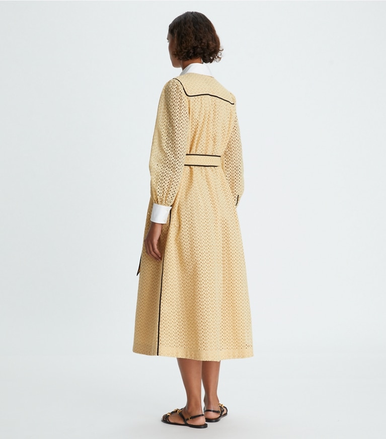 Tory Burch designer dresses Honeycomb Eyelet Artist Dress in Sun Glow front
