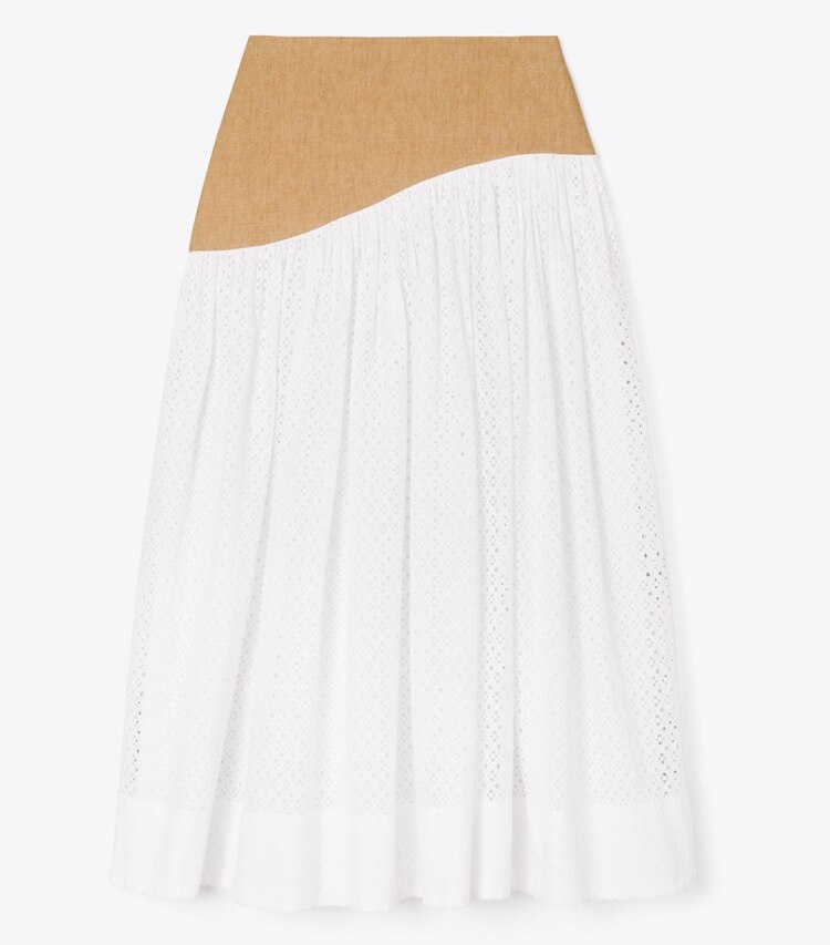 Tory Burch designer bottoms Honeycomb Eyelet Linen Burlap Skirt  in White front