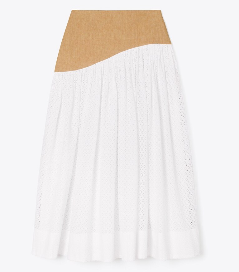 Tory Burch designer bottoms Honeycomb Eyelet Linen Burlap Skirt  in White front