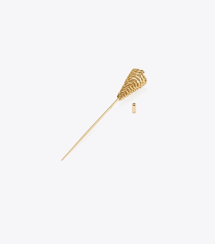 Tory Burch designer hair pins Honeycomb Pin in Light Brass detail