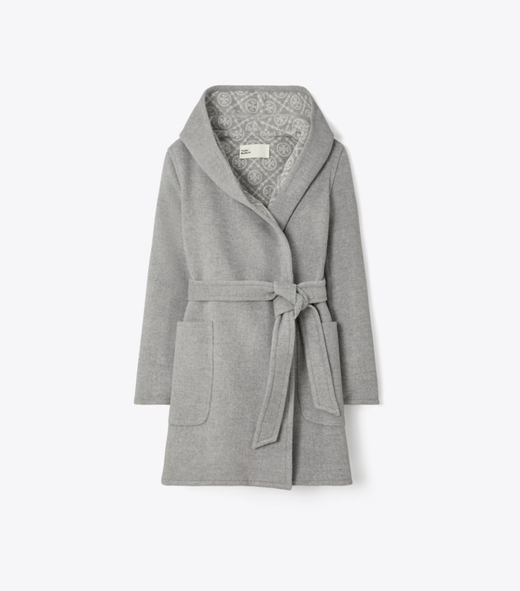 Tory Burch designer coats Hooded Wool Coat in Gray T Monogram front