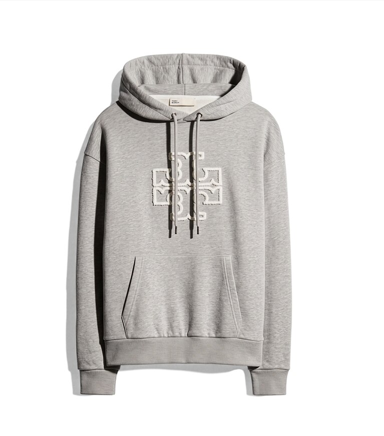 Tory Burch designer strickware Hoodie aus French Terry mit Logo in Medium Grey Heather additional