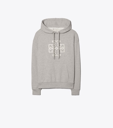 Tory Burch designer strickware Hoodie aus French Terry mit Logo in Medium Grey Heather front