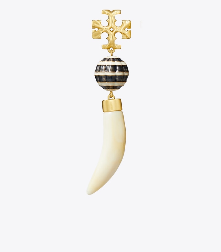 Tory Burch designer earrings Horn Drop Earring in Rolled Tory Gold / Navy Multi front