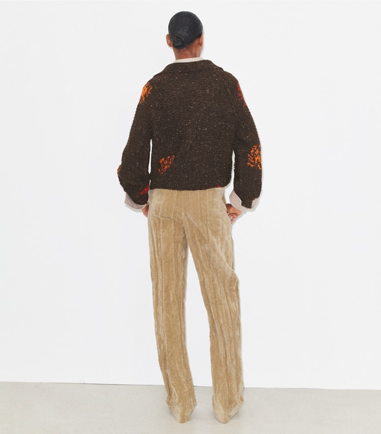 Tory Burch designer unterteile Hose aus Baumwollsamt in Golden Brown on model back