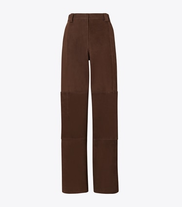 Tory Burch designer unterteile Hose aus Wildleder mit lockerer Passform in Light Chocolate front