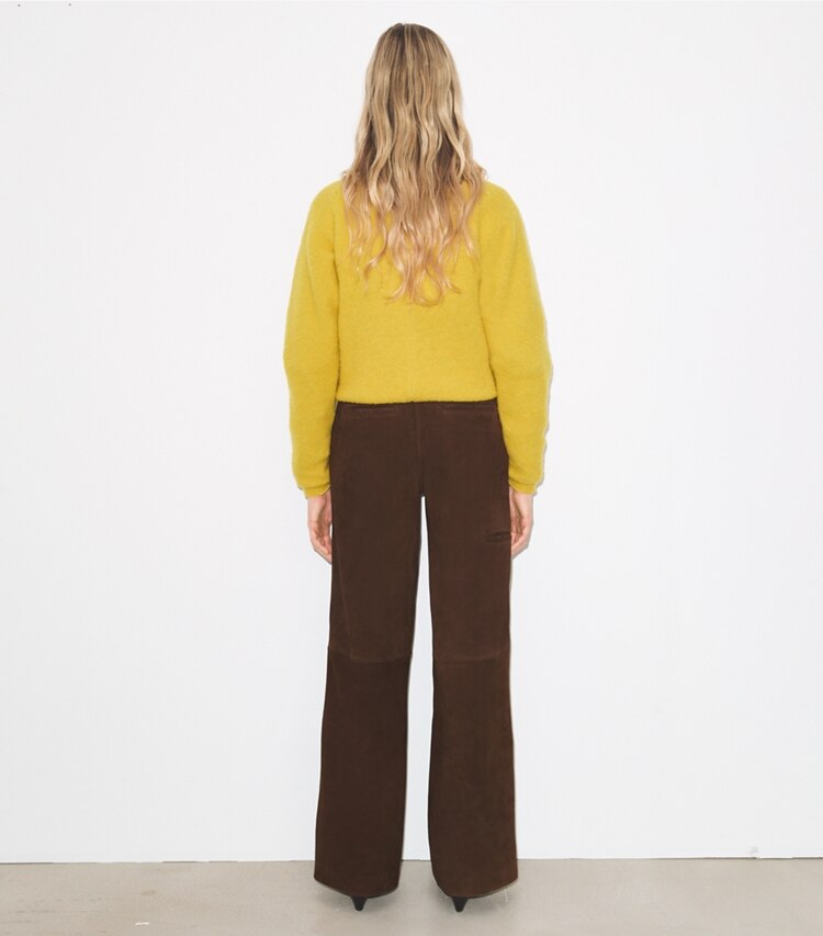 Tory Burch designer unterteile Hose aus Wildleder mit lockerer Passform in Light Chocolate on model back