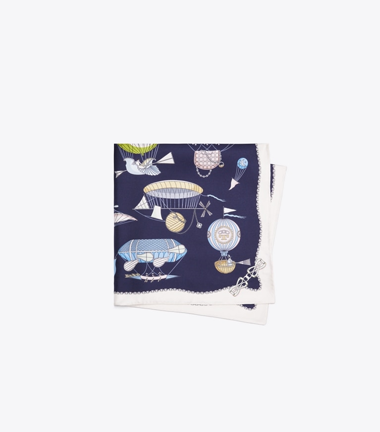 Tory Burch designer scarves Hot Air Balloon Neckerchief in Hot Air Balloon Neckerchief Navy folded