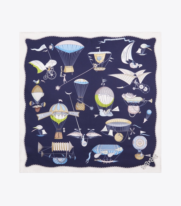Tory Burch designer scarves Hot Air Balloon Neckerchief in Hot Air Balloon Neckerchief Navy overhead