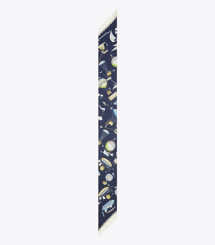 Tory Burch designer scarves Hot Air Balloon Ribbon Tie in Hot Air Balloon Ribbon Tie Navy overhead