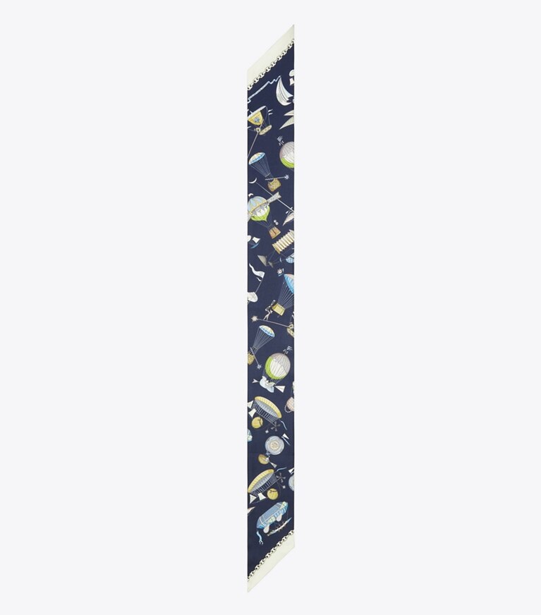Tory Burch designer scarves Hot Air Balloon Ribbon Tie in Hot Air Balloon Ribbon Tie Navy overhead