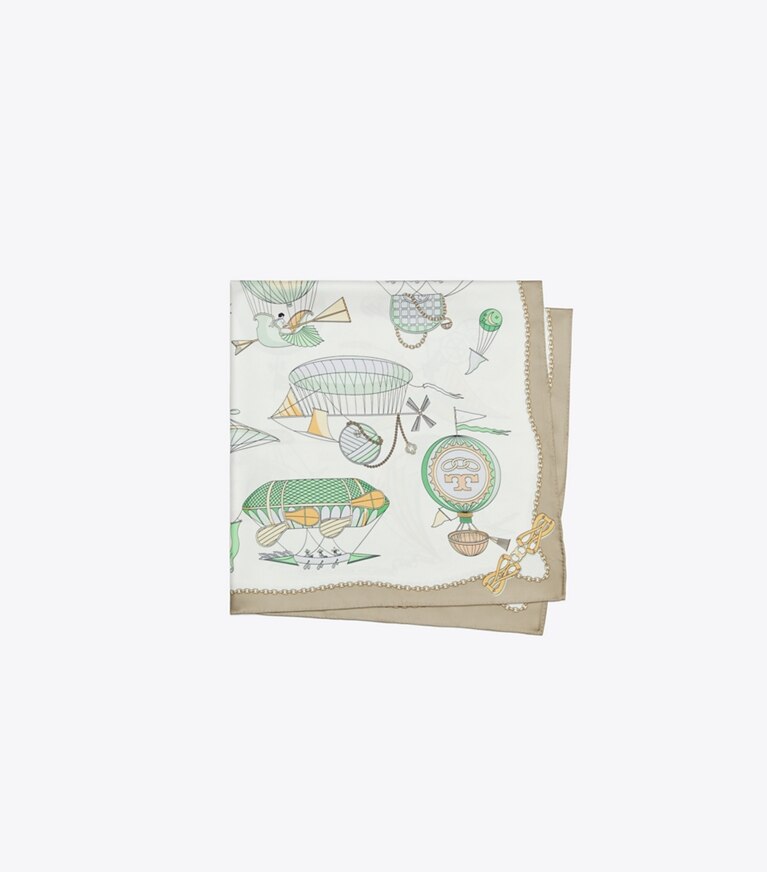 Tory Burch designer scarves Hot Air Balloon Silk Square Scarf in Hot Air Balloon Silk Square ivory folded