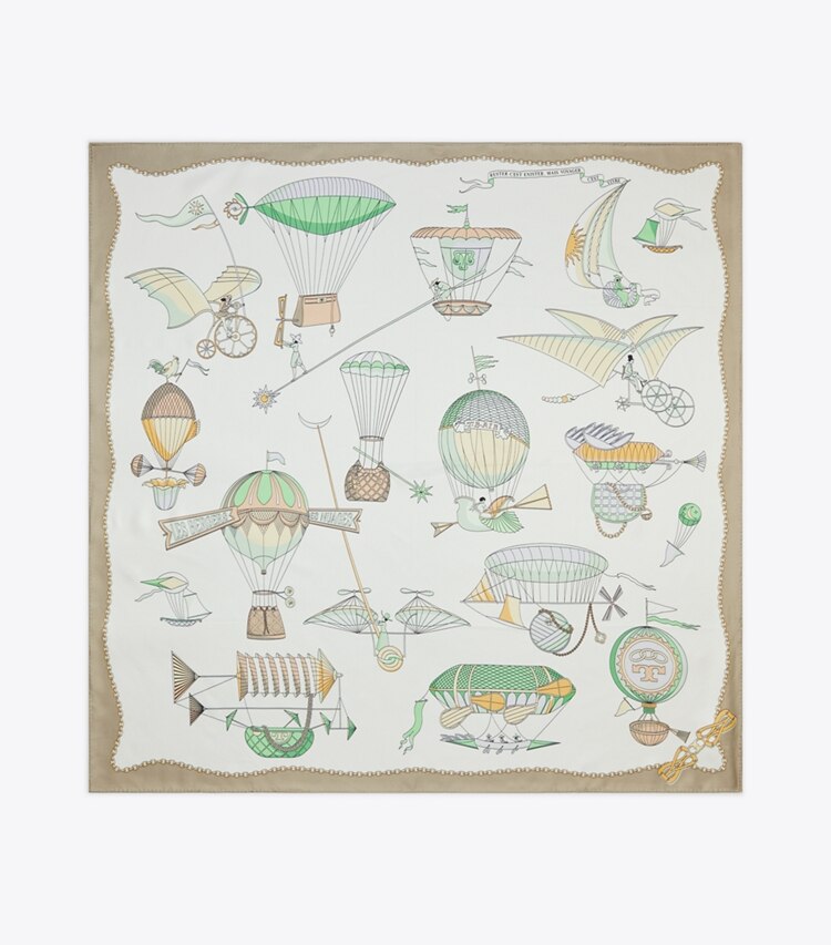 Tory Burch designer scarves Hot Air Balloon Silk Square Scarf in Hot Air Balloon Silk Square ivory overhead