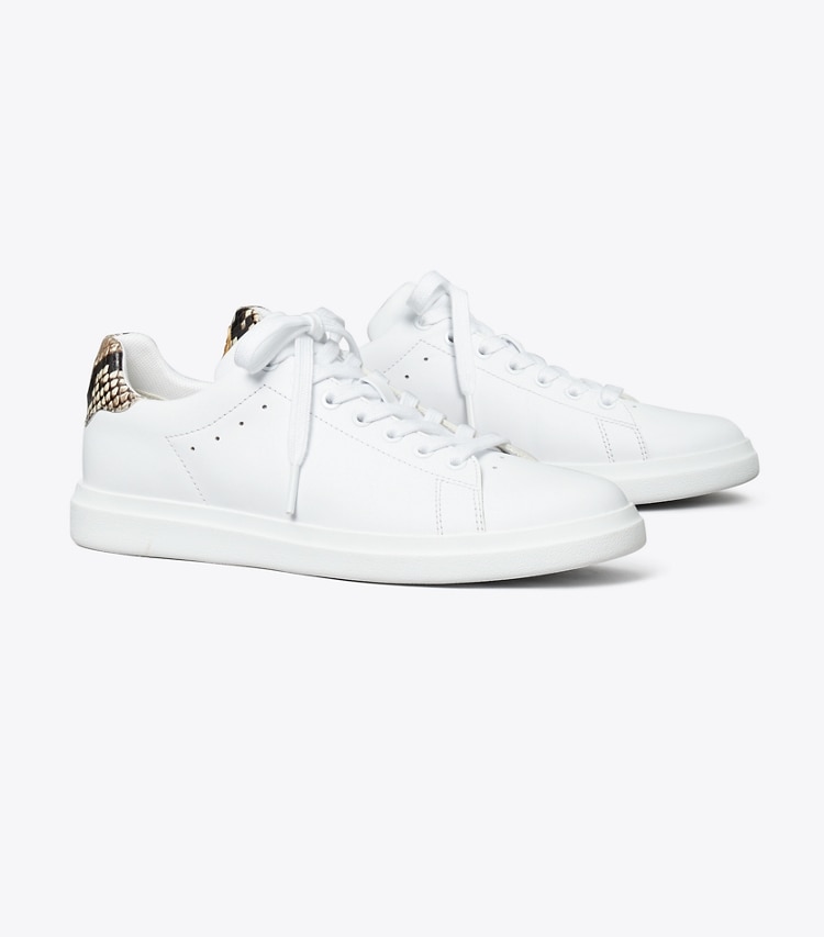 Tory Burch designer sneakers Howell Court Printed Sneaker in TITANIUM WHITE / WARM ROCCIA angle