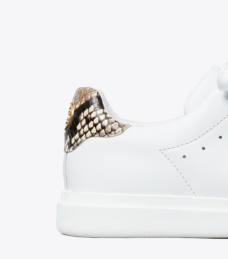 Tory Burch designer sneakers Howell Court Printed Sneaker in TITANIUM WHITE / WARM ROCCIA detail