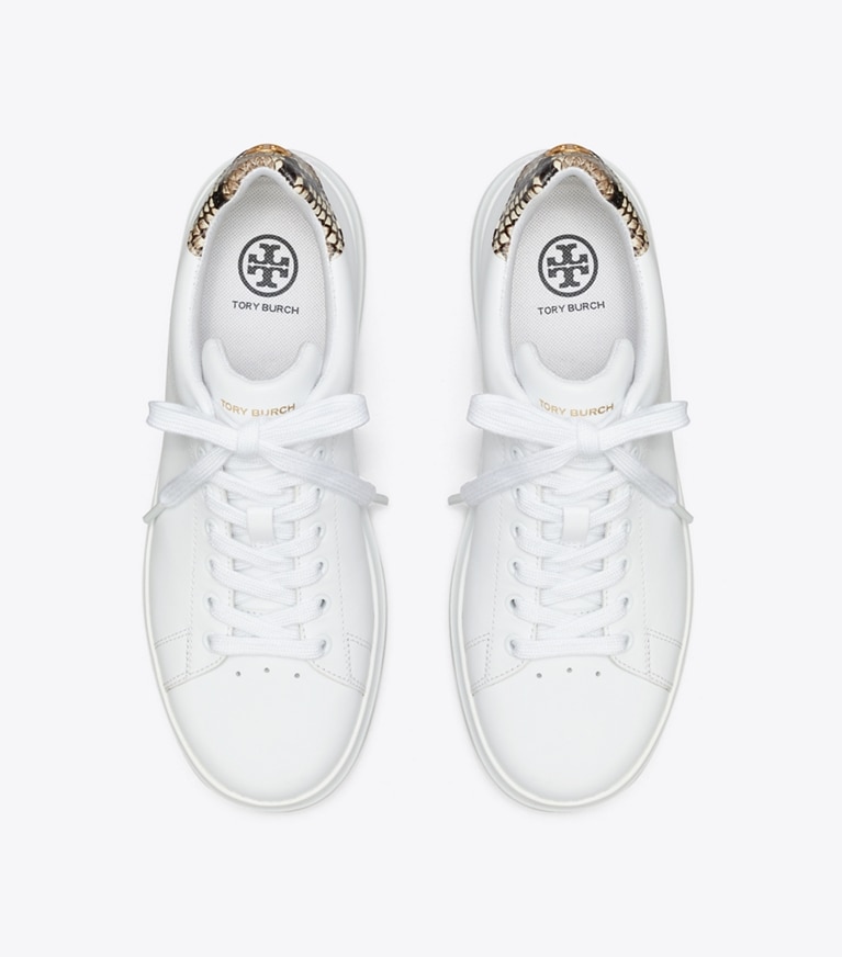 Tory Burch designer sneakers Howell Court Printed Sneaker in TITANIUM WHITE / WARM ROCCIA angle