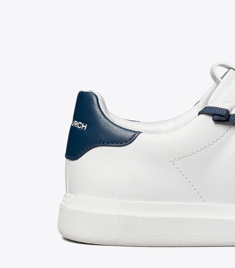 Tory Burch designer sneakers Howell Court Ruffle Sneaker in TITANIUM WHITE / NIGHT VOYAGE detail