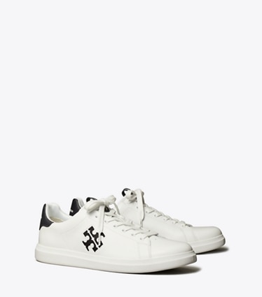 Tory Burch designer sneakers Howell Court Sneaker in TITANIUM WHITE / PERFECT BLACK angle