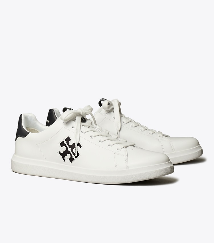 Tory Burch designer sneakers Howell Court Sneaker in TITANIUM WHITE / PERFECT BLACK angle