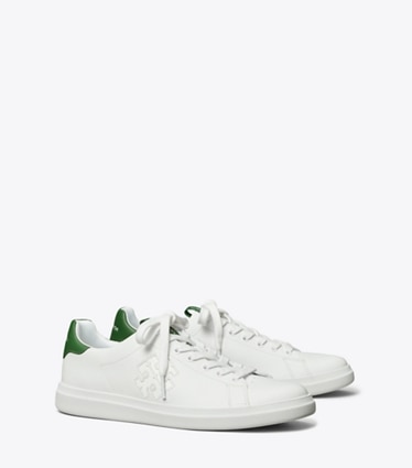 Tory Burch designer sneakers Howell Court Sneaker in WHITE / ARUGULA GREEN angle