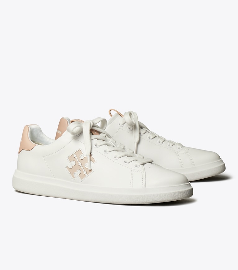 Tory Burch designer sneakers Howell Court Sneaker in TITANIUM WHITE / SHELL PINK angle