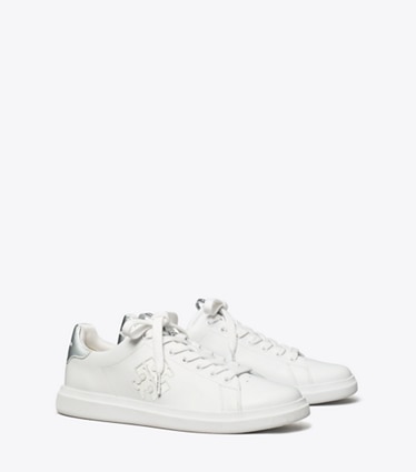 Tory Burch designer sneakers Howell Court Sneaker in Titanium White / Silver angle