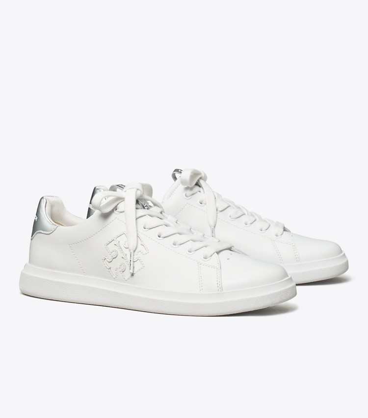 Tory Burch designer sneakers Howell Court Sneaker in Titanium White / Silver angle