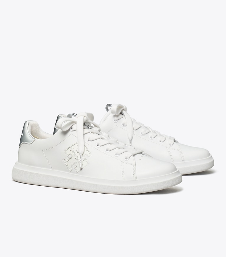 Tory Burch designer sneakers Howell Court Sneaker in Titanium White / Silver angle