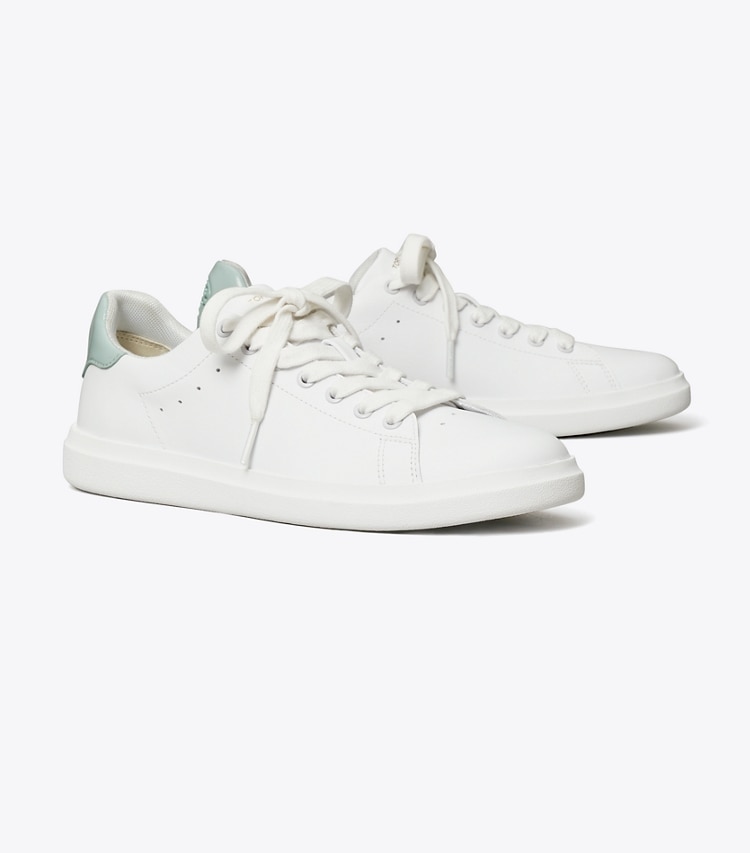 Tory Burch designer sneakers Howell Court Sneaker in TITANIUM WHITE / SEA BUBBLE angle
